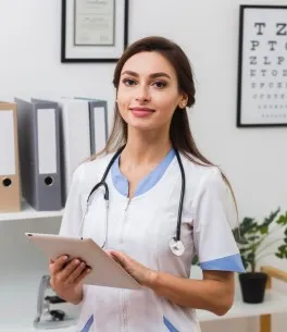 A nurse holding a tablet