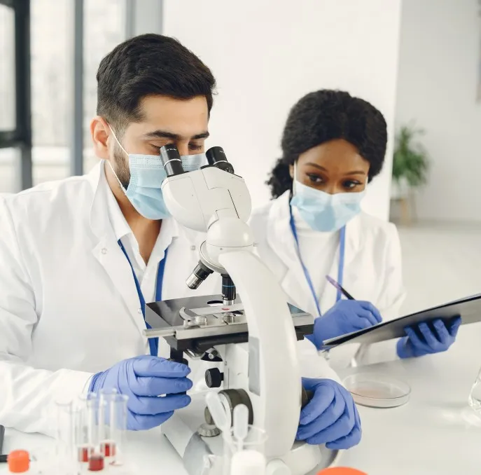 Laboratory researchers examining samples